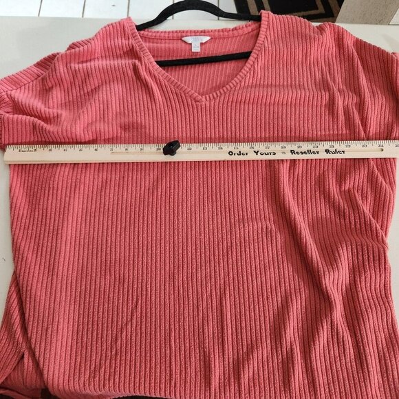 Time and Tru Sweater Womens Large Ribbed Knit Pullover V Neck Long Sleeve Relaxe - Picture 6 of 9